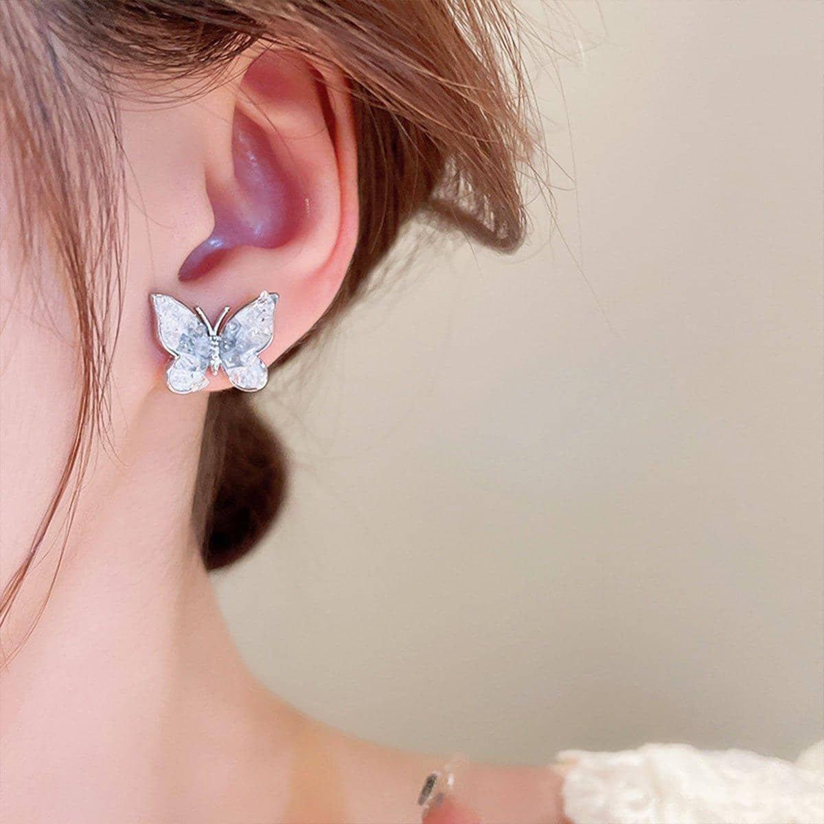 Silver Tone Butterfly Earrings with Clear Crystals for Women - view 5