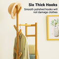 Simple Bamboo Standing Clothes Rack with 6 Hooks and Shelf, Freestanding Garment Organiser - view 5