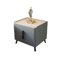 Simple Bedside Cabinet 45 cm with Faux Leather Surface and 2 Drawers - Grey