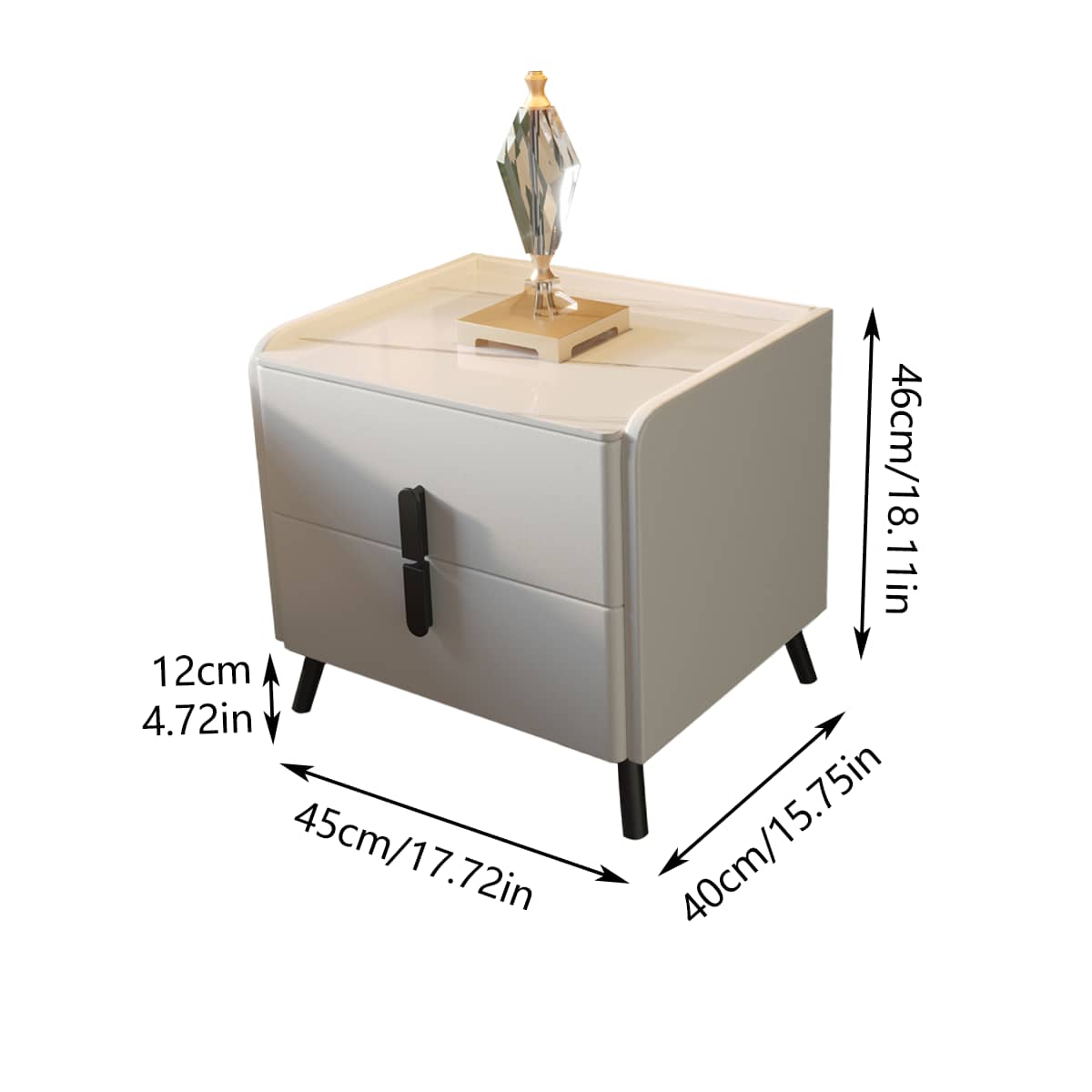 Simple Bedside Cabinet 45 cm with Faux Leather Surface and 2 Drawers - Grey - view 4