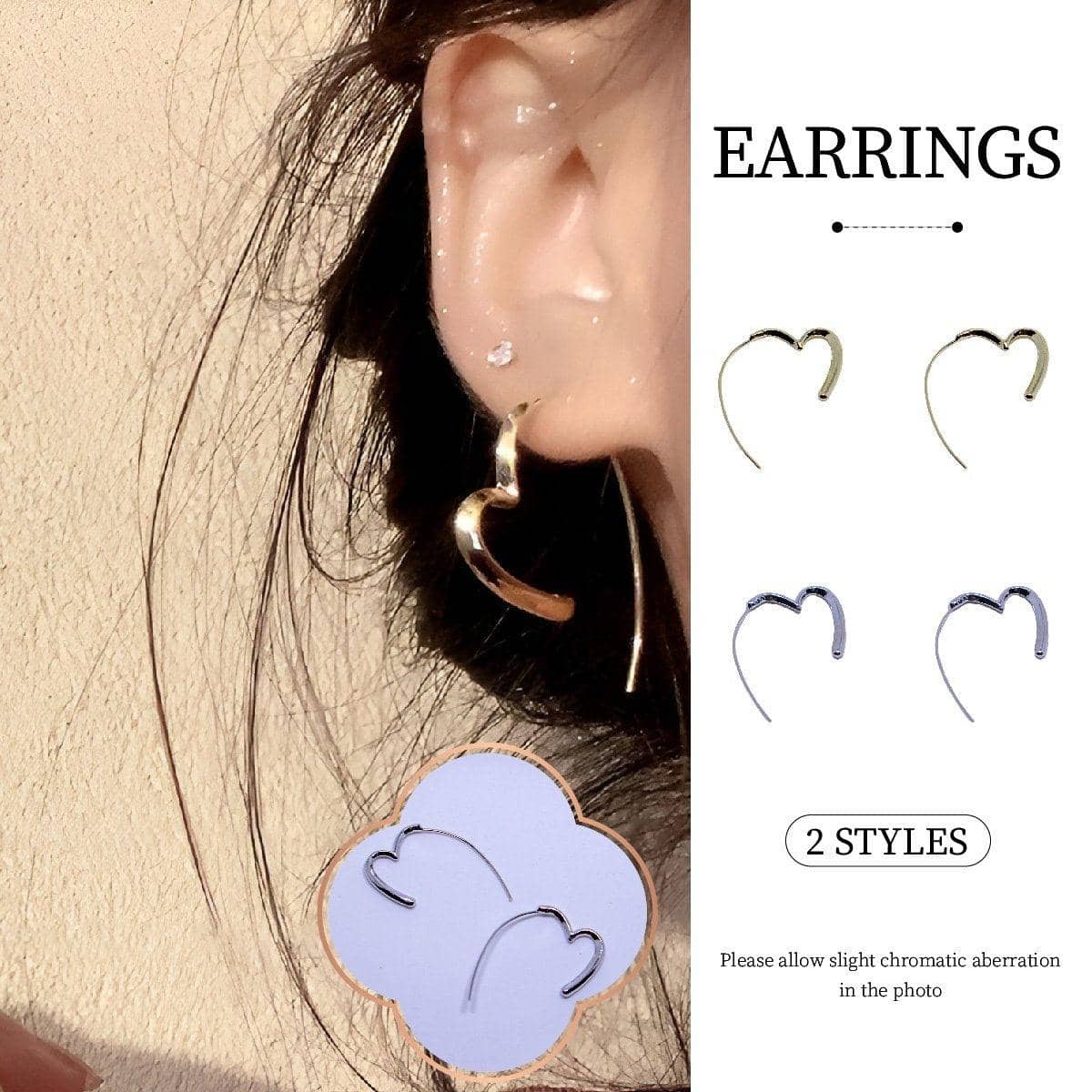 Simple Heart Earrings, Minimalist Polished Studs for Everyday - Silver - view 2