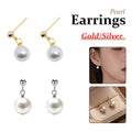 Simple Pearl Drop Earrings for Women - Gold - view 2