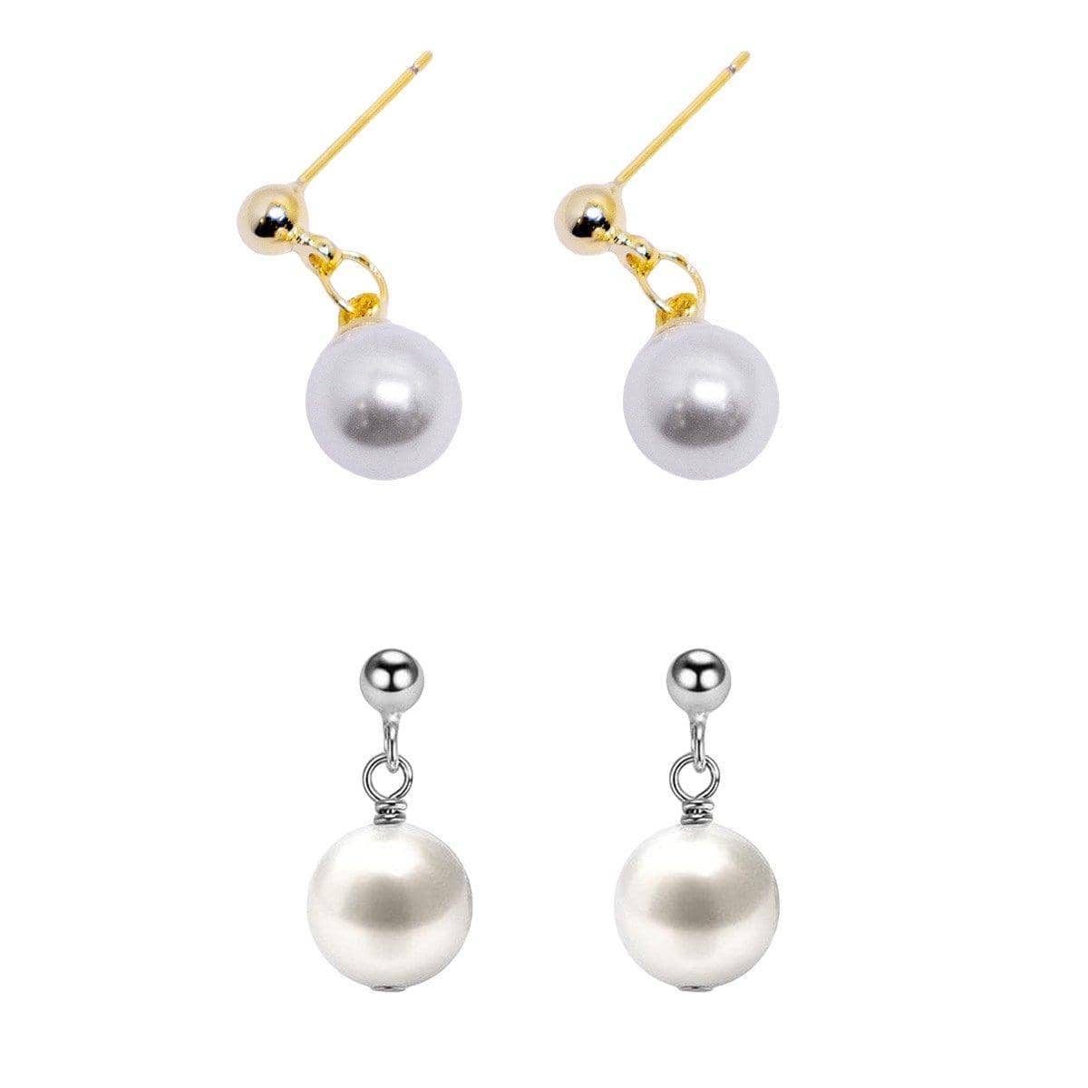 Simple Pearl Drop Earrings for Women - Silver - view 3