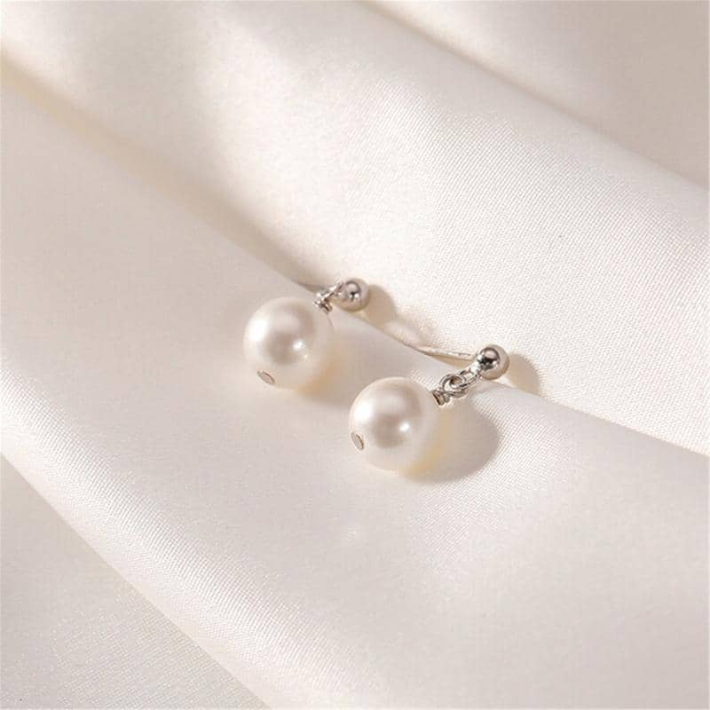 Simple Pearl Drop Earrings for Women - Silver - view 5