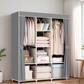 Simple Wardrobe with Dustproof Curtain, Space Saving Metal Frame - Silver (128 x 45 x 165 cm) - view 5