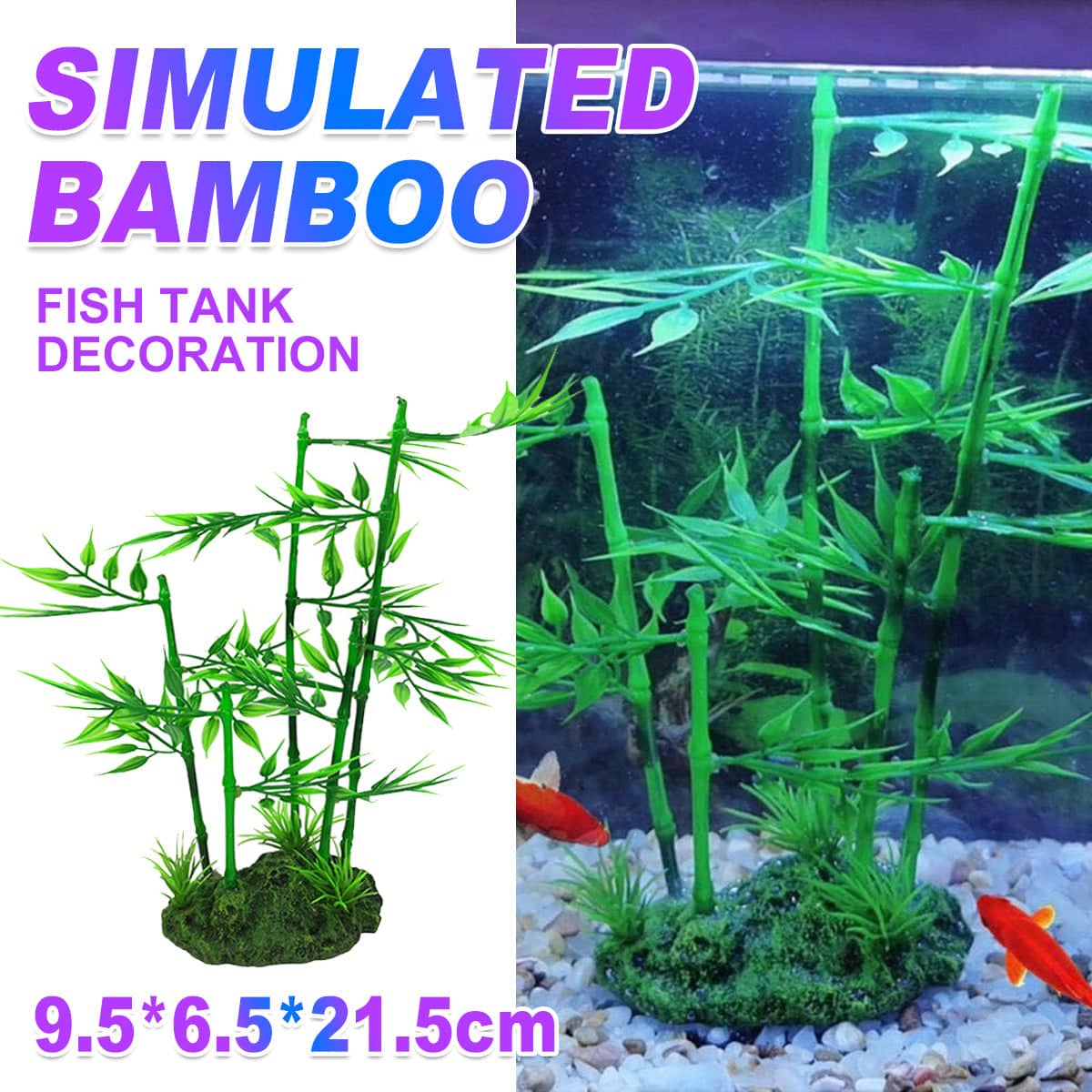 Simulated Bamboo Fish Tank Decoration, Non-Toxic Plastic, 21.5 x 9.5 x 6.5 cm