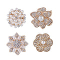 Simulated Pearl Brooch Pin - Rhinestone Flower with Rounded Petals - view 3