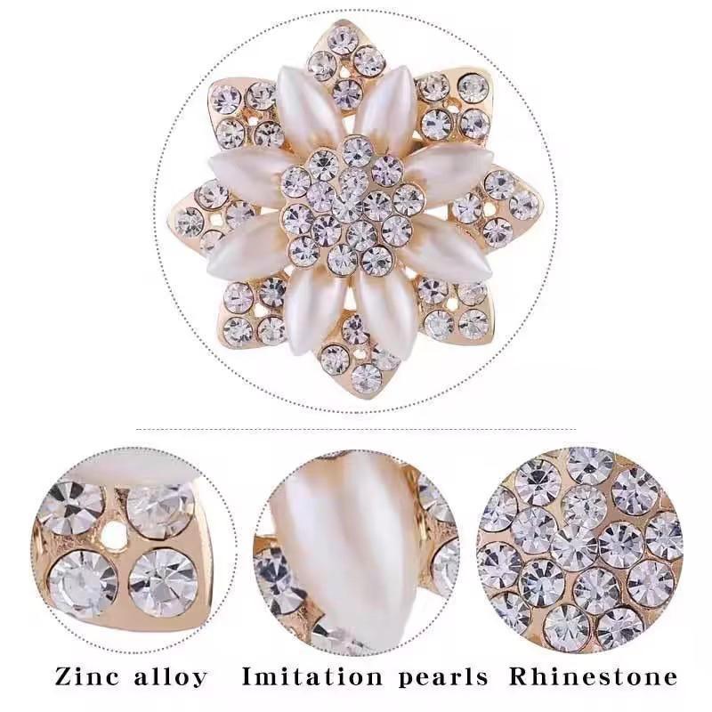 Simulated Pearl Brooch Pin - Rhinestone Flower with Rounded Petals - view 5