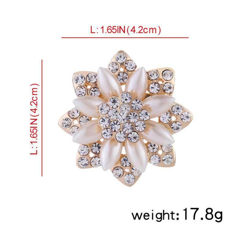 Simulated Pearl Brooch Pin - Round Pearl Cluster with Rhinestones - view 4