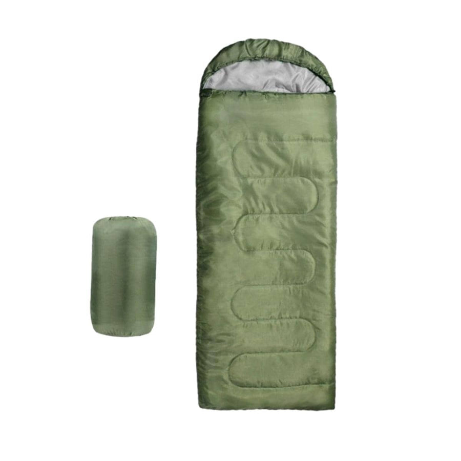 Single Envelope Sleeping Bag with Hood - Army Green