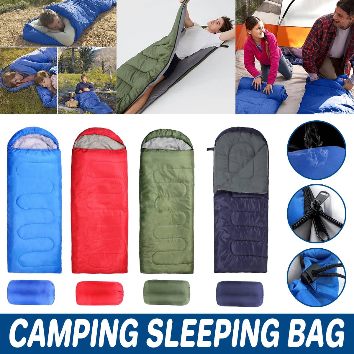 Single Envelope Sleeping Bag with Hood - Red - view 2