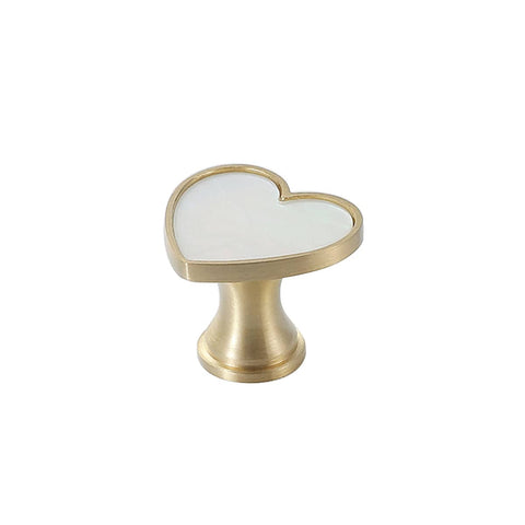 Single Hole Drawer Handle in Brass and Mother-Of-Pearl - Heart