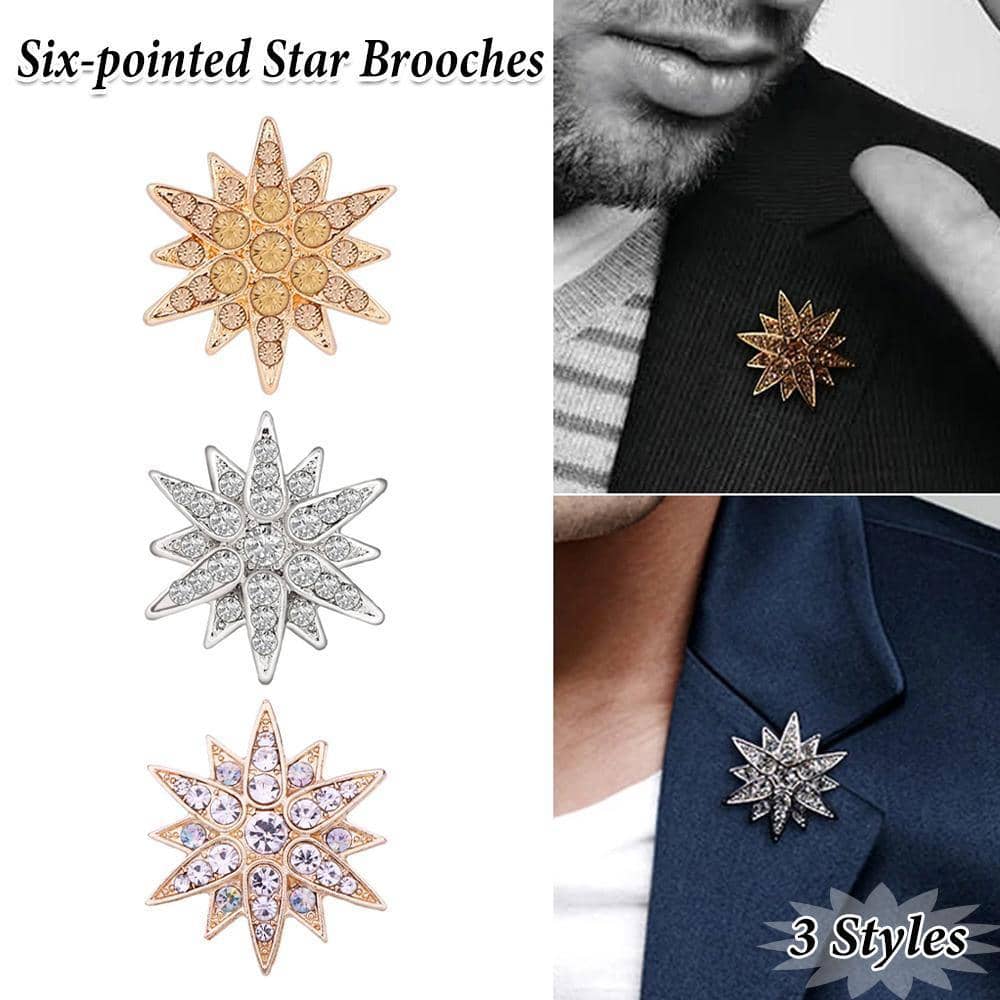 Six Pointed Star Brooch with Rhinestones - Champagne - view 2