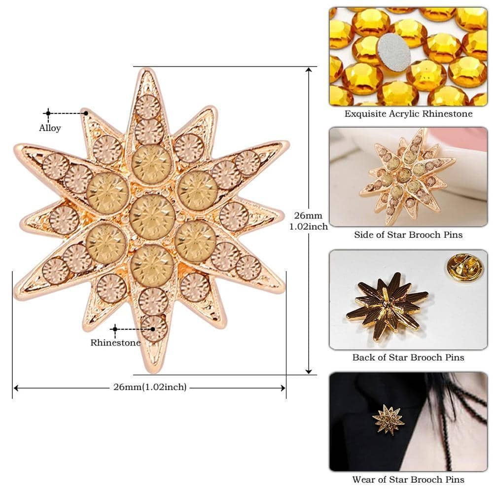 Six Pointed Star Brooch with Rhinestones - Gold - view 4