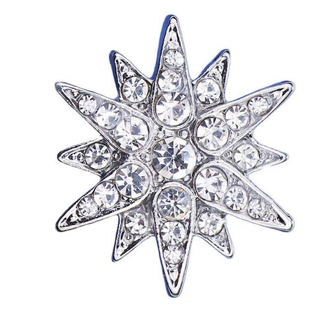 Six Pointed Star Brooch with Rhinestones - Silver
