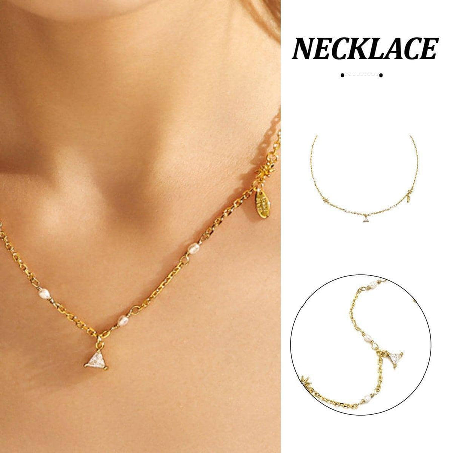 Six-Pointed Star Pendant Necklace with Pearl Accents for Women, Gold Tone