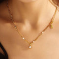 Six-Pointed Star Pendant Necklace with Pearl Accents for Women, Gold Tone - view 4