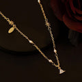 Six-Pointed Star Pendant Necklace with Pearl Accents for Women, Gold Tone - view 5