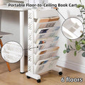 Six Tier Rolling Storage Cart Slim Magazine File Organiser - White