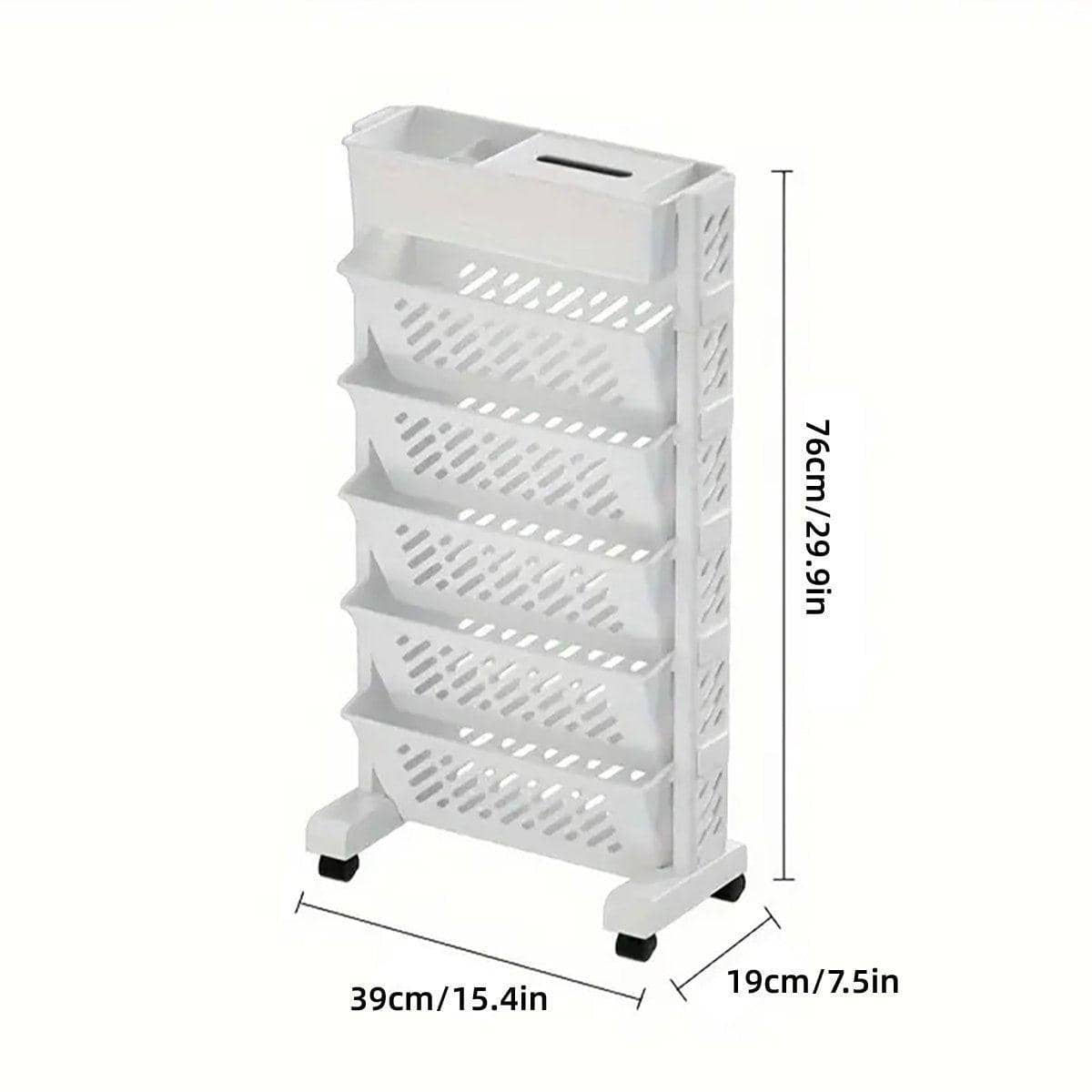 Six Tier Rolling Storage Cart Slim Magazine File Organiser - White - view 3
