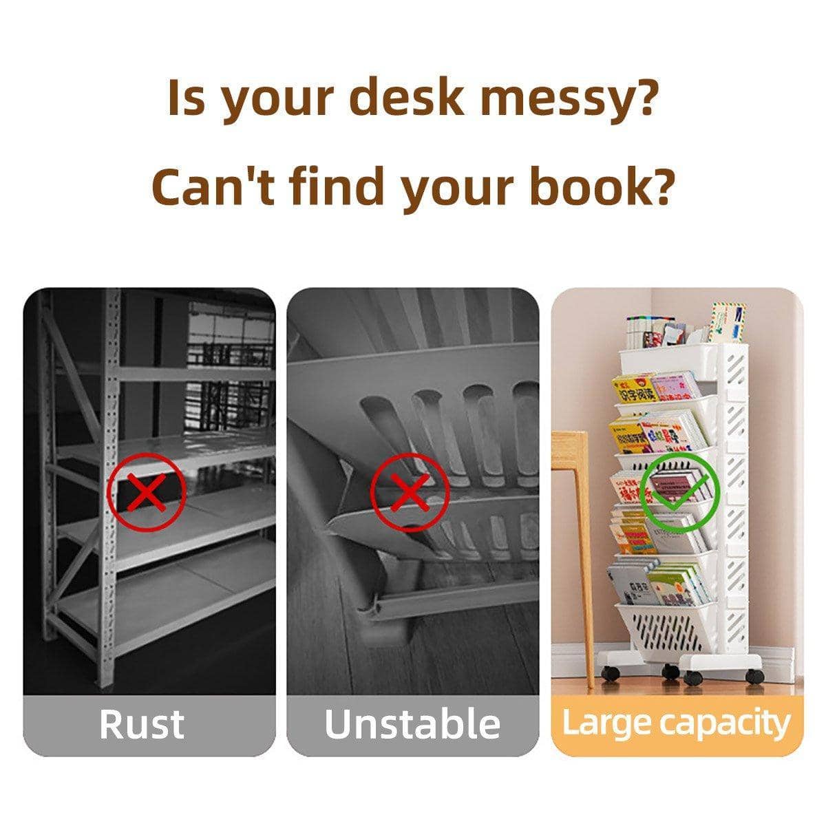 Six Tier Rolling Storage Cart Slim Magazine File Organiser - White - view 5