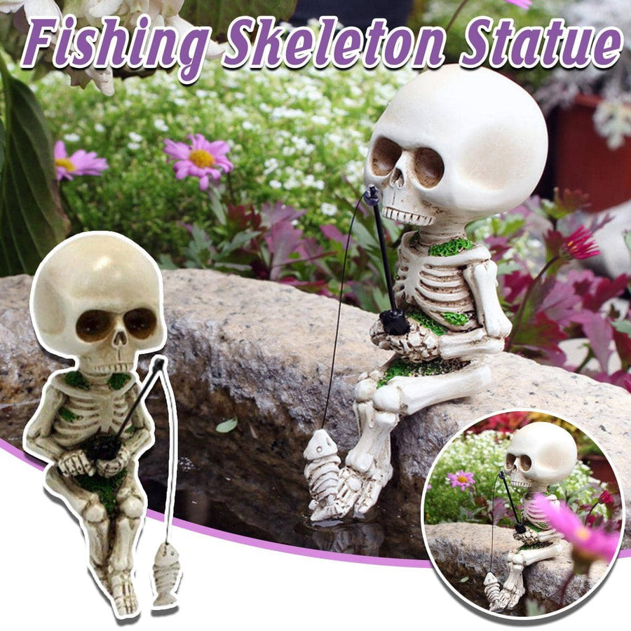 Skeleton Fishing Resin Ornament for Flower Pot or Garden