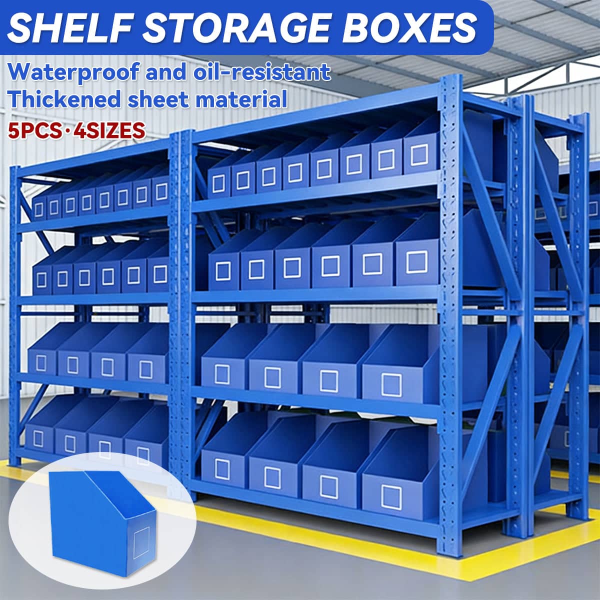 Slanted Corrugated Storage Bin Set, Pack of 5 for Garage Shelves - Size 50 x 38 cm - view 2
