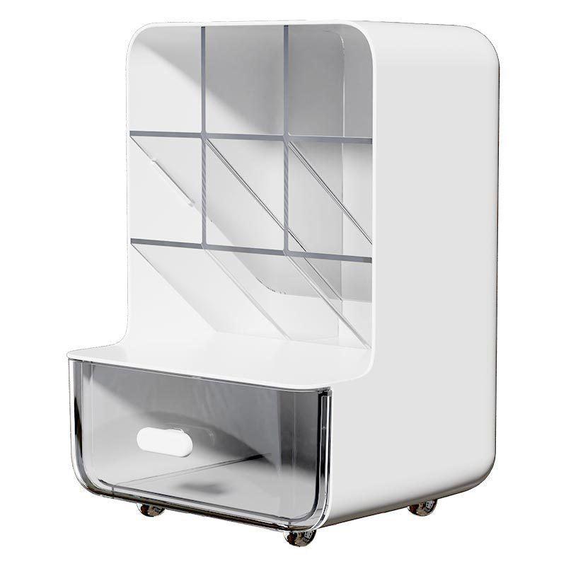 Slanted Desktop Pen Holder with Pull-Out Drawer, Stationery Organiser - White
