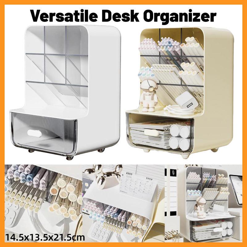 Slanted Desktop Pen Holder with Pull-Out Drawer, Stationery Organiser - White - view 2