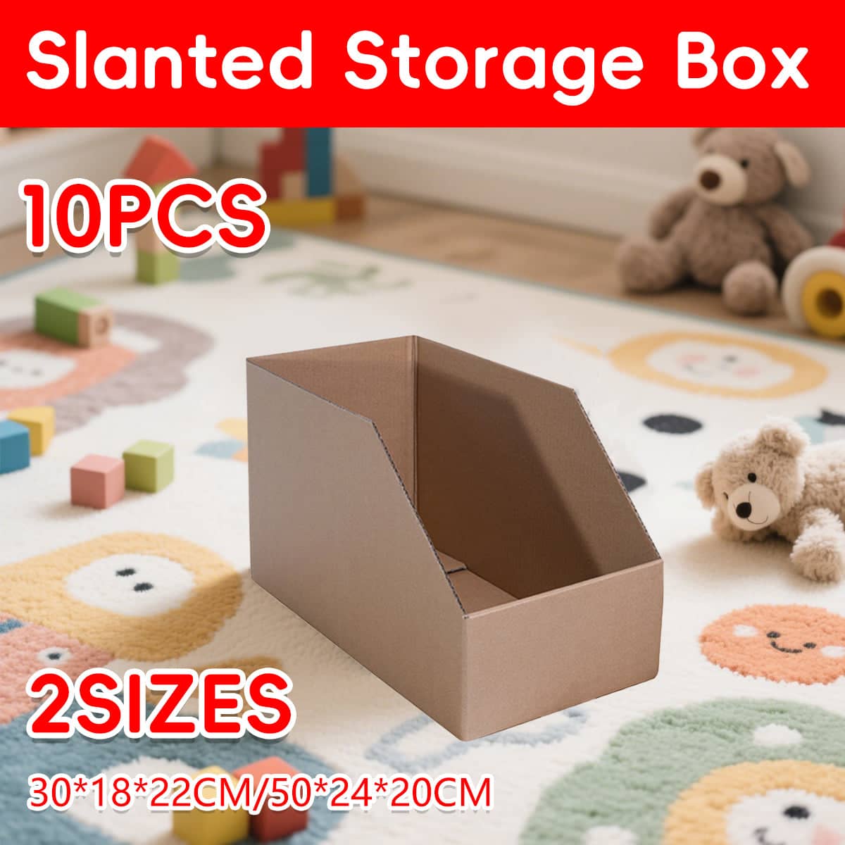 Slanted Front Cardboard Storage Boxes, Pack of 10 - 50 x 24 x 20 cm - view 2