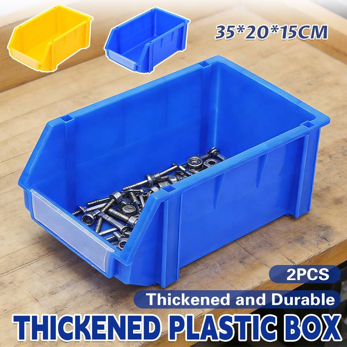 Slanted Plastic Storage Boxes for Screws, Nuts and Crafts - Yellow, Pack of 2 - view 2