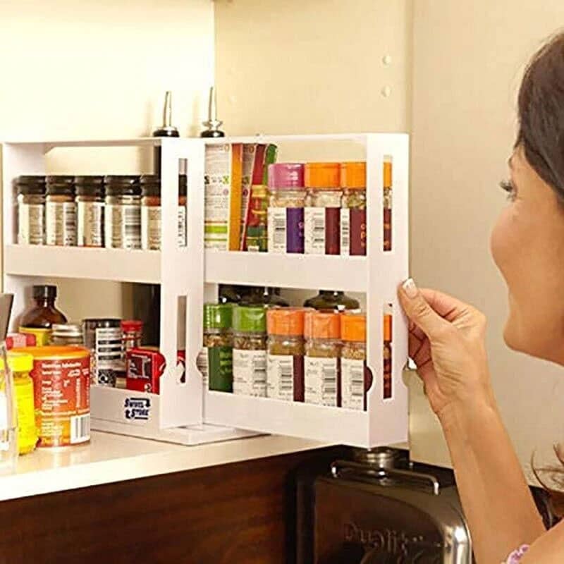 Slide Out Kitchen Cabinet Spice Rack Organiser Pantry Storage Shelf, White - view 5