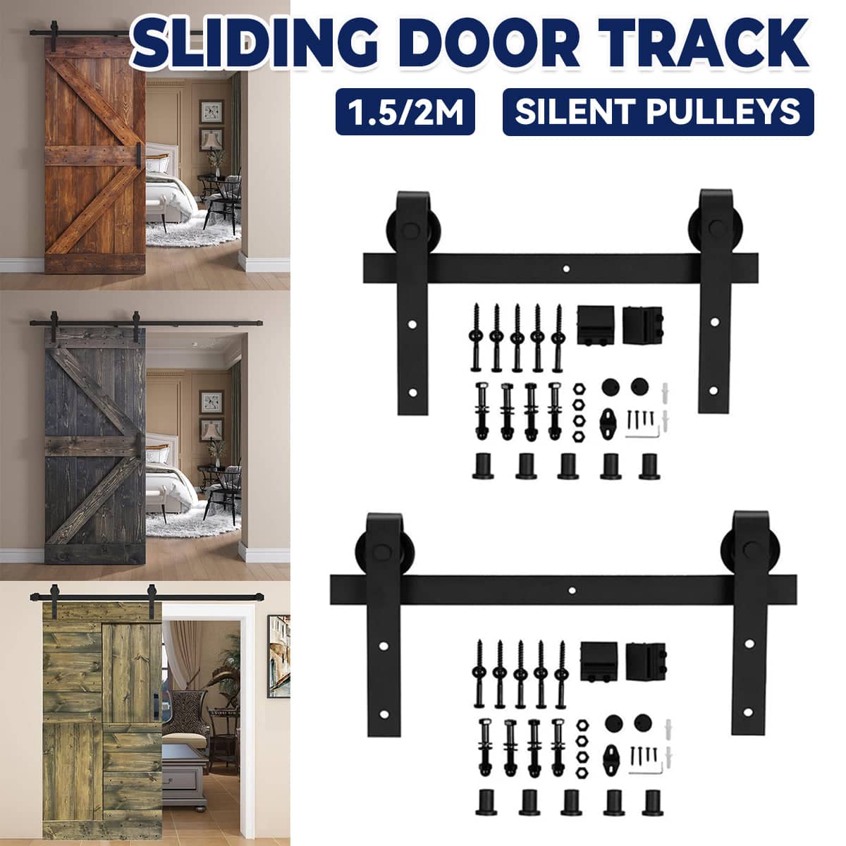 Sliding Door Track Kit with Carbon Steel Rail and Nylon Pulleys - 200 cm - view 2