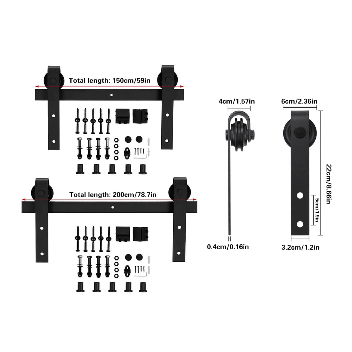 Sliding Door Track Kit with Carbon Steel Rail and Nylon Pulleys - 200 cm - view 4