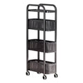 Slim 3-Tier Rolling Storage Trolley with Perforated Baskets - Black