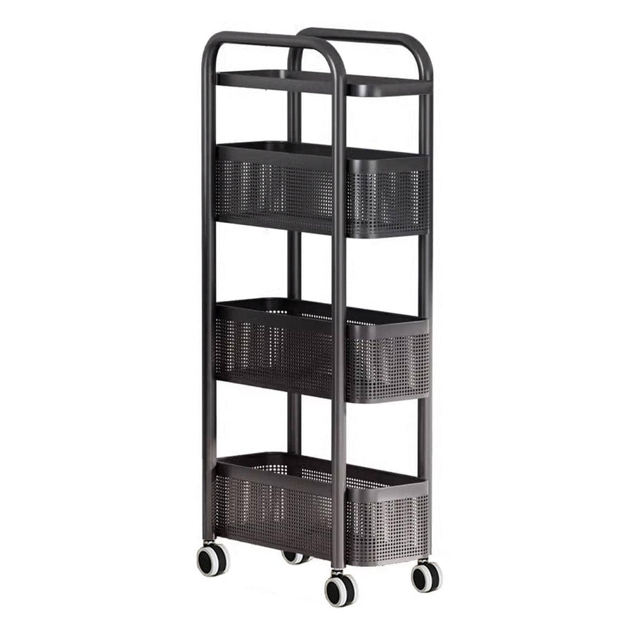 Slim 3-Tier Rolling Storage Trolley with Perforated Baskets - Black