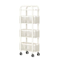 Slim 3-Tier Rolling Storage Trolley with Perforated Baskets - White