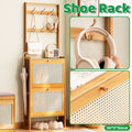 Slim Bamboo Shoe Cabinet with Tipping Door and Hooks - Natural Wood
