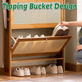 Slim Bamboo Shoe Cabinet with Tipping Door and Hooks - Natural Wood - view 5