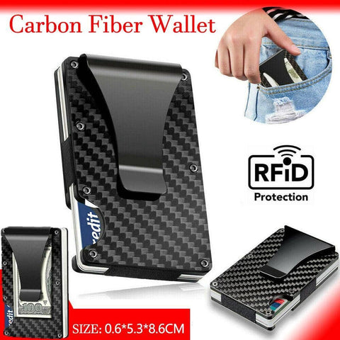 Slim Carbon Fibre Card Holder Wallet with RFID Blocking and Metal Money Clip