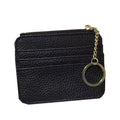 Slim Faux Leather Zip Coin and Card Wallet with Key Ring - Black