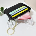 Slim Faux Leather Zip Coin and Card Wallet with Key Ring - Black - view 3