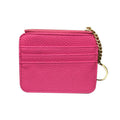 Slim Faux Leather Zip Coin and Card Wallet with Key Ring - Hot Pink
