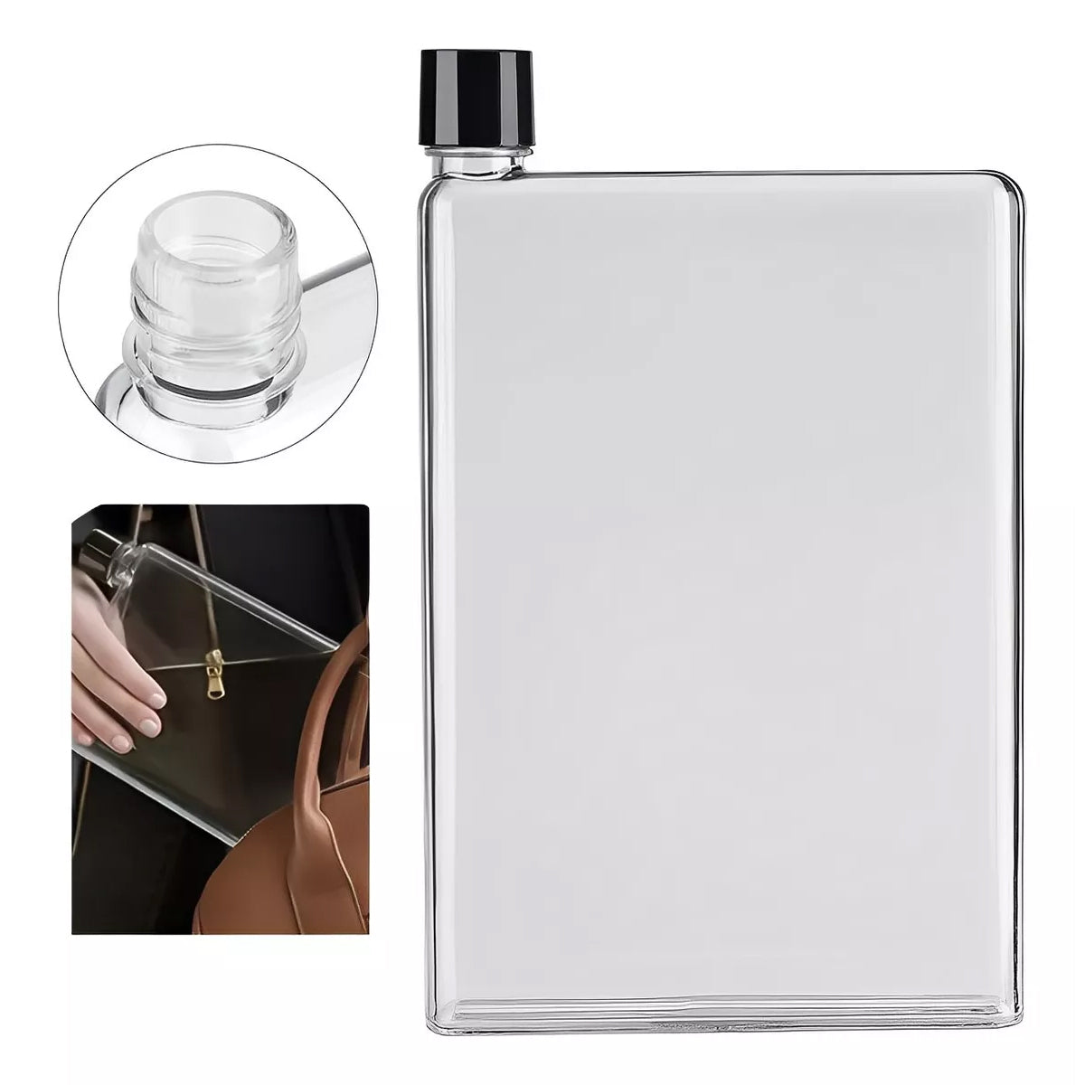 Slim Flat Water Bottle, BPA-Free Plastic Drink Bottle - Transparent 420ml - view 14