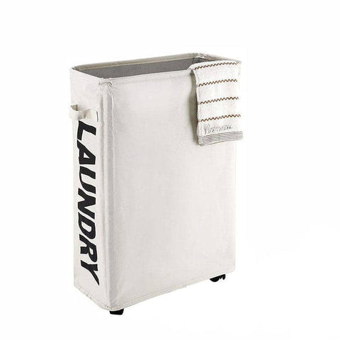 Slim Foldable Laundry Basket with Wheels - Beige