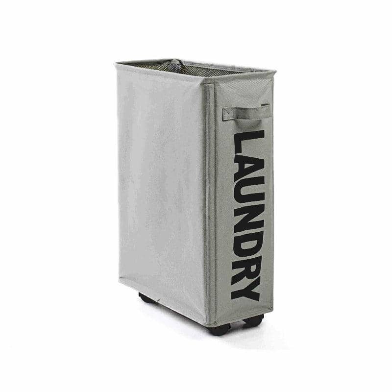 Slim Foldable Laundry Basket with Wheels - Light Grey