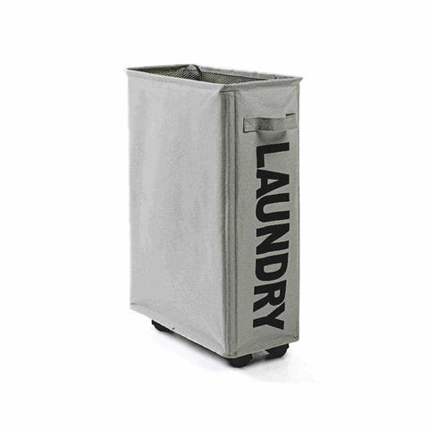 Slim Foldable Laundry Basket with Wheels - Light Grey
