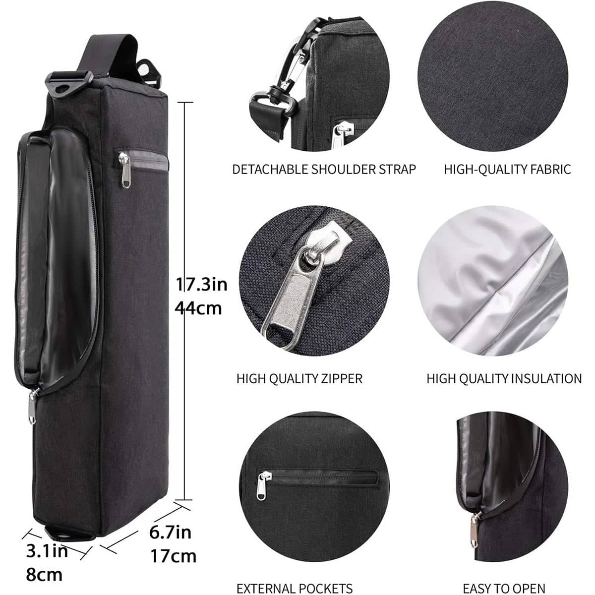 Slim Insulated Golf Cooler Bag with Shoulder Strap and Zip Pocket - Black - view 3