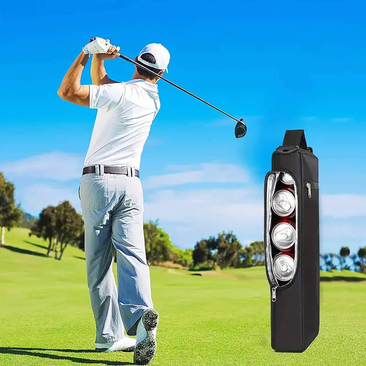 Slim Insulated Golf Cooler Bag with Shoulder Strap and Zip Pocket - Black - view 4