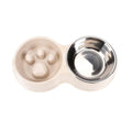Slow Feeder Double Pet Bowl for Cats and Dogs - Cream White